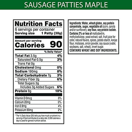 MorningStar Farms Meatless Sausage Patties Plant Based Protein Maple Flavored 6 Count - 8 Oz  - Image 3
