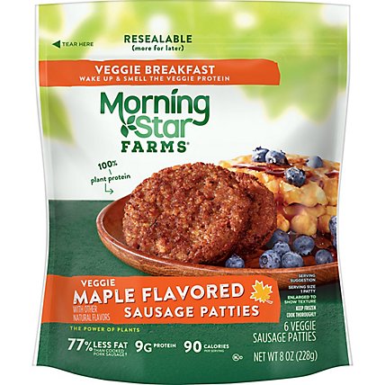 MorningStar Farms Meatless Sausage Patties Plant Based Protein Maple Flavored 6 Count - 8 Oz  - Image 2