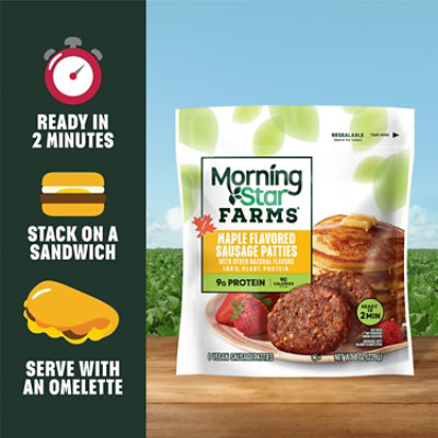 MorningStar Farms Meatless Sausage Patties Plant Based Protein Maple Flavored 6 Count - 8 Oz  - Image 3