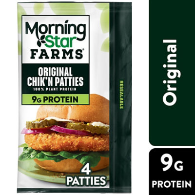 MorningStar Farms Plant Based Chikn Patties Original Vegan Meat 4 Count - 10 Oz - Image 1