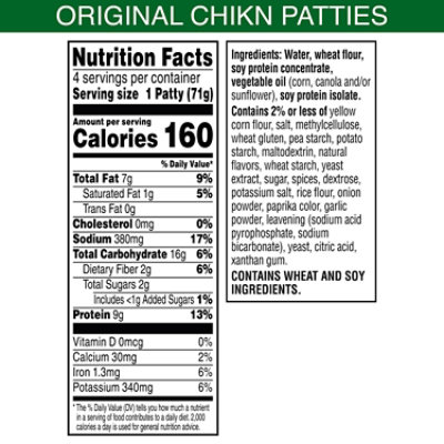MorningStar Farms Plant Based Chikn Patties Original Vegan Meat 4 Count - 10 Oz - Image 5