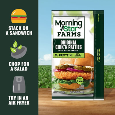 MorningStar Farms Plant Based Chikn Patties Original Vegan Meat 4 Count - 10 Oz - Image 3