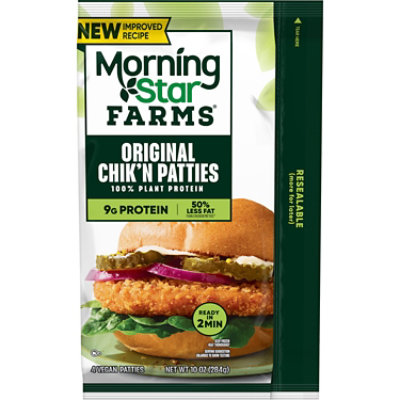 MorningStar Farms Meatless Chicken Patties Plant Based Protein Original 4 Count - 10 Oz