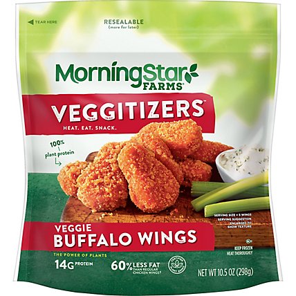 MorningStar Farms Meatless Chicken Wings Plant Based Protein Vegan Meat Buffalo - 10.5 Oz - Image 2