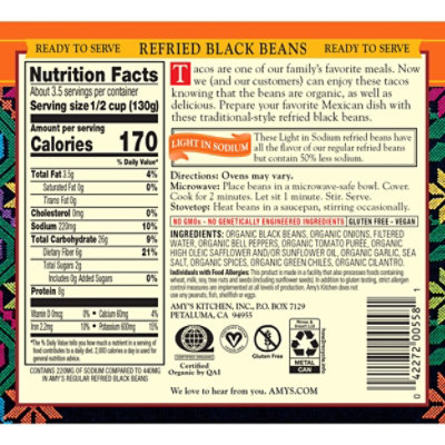 Amy's Light in Sodium Refried Black Beans - 15.4 Oz - Image 4