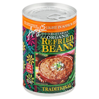 Amys Beans Refried Organic Light in Sodium Traditional Can - 15.4 Oz - Image 1