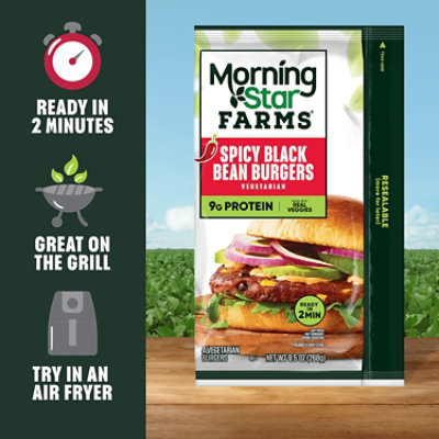 MorningStar Farms Veggie Burgers Plant Based Protein Spicy Black Bean 4 Count - 9.5 Oz - Image 4