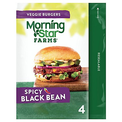MorningStar Farms Veggie Burgers Plant Based Protein Spicy Black Bean 4 Count - 9.5 Oz - Image 2