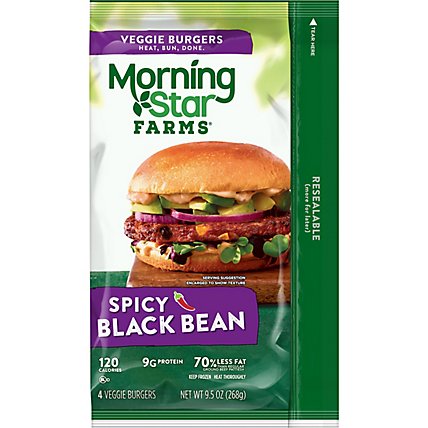 MorningStar Farms Veggie Burgers Plant Based Protein Spicy Black Bean 4 Count - 9.5 Oz - Image 4