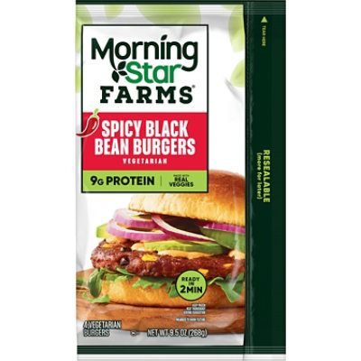 MorningStar Farms Veggie Burgers Plant Based Protein Spicy Black Bean 4 Count - 9.5 Oz - Image 6