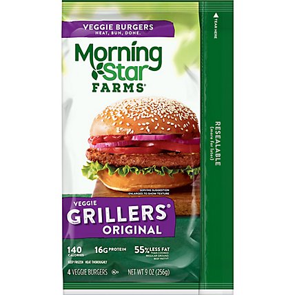 MorningStar Farms Veggie Burgers Plant Based Protein Grillers Original 4 Count - 9 Oz - Image 3