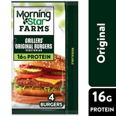 MorningStar Farms Veggie Burgers Plant Based Protein Grillers Original 4 Count - 9 Oz - Image 1