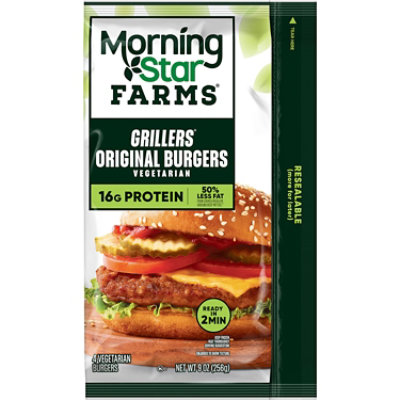 MorningStar Farms Veggie Burgers Plant Based Protein Grillers Original 4 Count - 9 Oz - Image 6