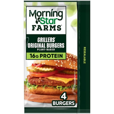 MorningStar Farms Veggie Burgers Plant Based Protein Grillers Original 4 Count - 9 Oz