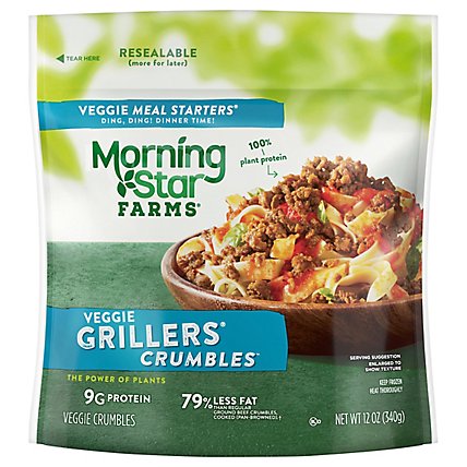 MorningStar Farms Veggie Meal Starters Crumbles Vegan Grillers Original - 12 Oz - Image 1