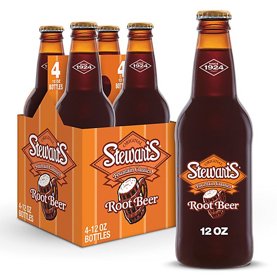 Stewarts Made With Sugar Root Beer Soda Bottle - 4-12 Fl. Oz.