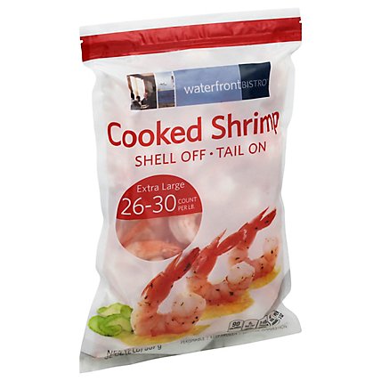 waterfront BISTRO Shrimp Cooked Large Tail On Frozen 26-30 Count - 2 Lb - Image 1