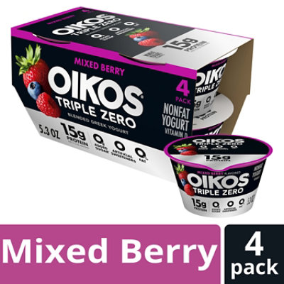 Oikos Triple Zero Mixed Berry High Protein Nonfat Greek Yogurt