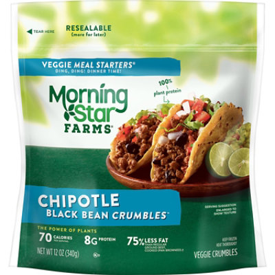 MorningStar Farms Crumbles Plant Based Protein Vegan Meat Chipotle Black Bean - 12 Oz