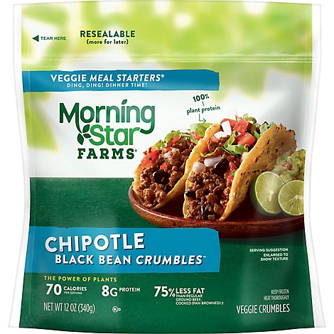 MorningStar Farms Crumbles Plant Based Protein Vegan Meat Chipotle Black Bean - 12 Oz