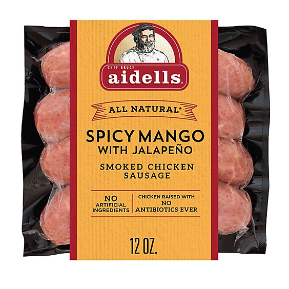 Aidells Smoked Chicken Sausage Links Spicy Mango with Jalapeno 4 Count - 12 Oz