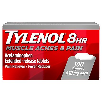 TYLENOL Pain Reliever/Fever Reducer Caplets 8 HR Muscle Aches & Pain 650 mg - 100 Count - Image 1