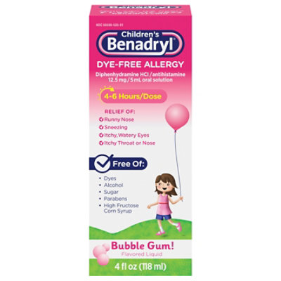 Benadryl Childrens Allergy Liquid Dye-Free Flavored Bubble Gum! - 4 Fl. Oz. - Image 4