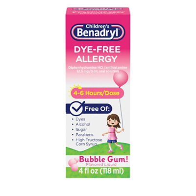 Benadryl Childrens Allergy Liquid Dye-Free Flavored Bubble Gum! - 4 Fl. Oz. - Image 1