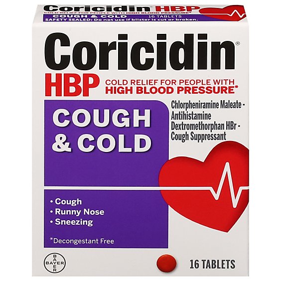 Coricidin HBP Cough & Cold Tablets - 16 Count
