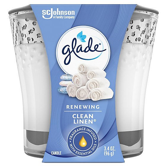 Glade Clean Linen Fragrance Infused With Essential Oils Lead Free 1 Wick Candle - 3.4 Oz
