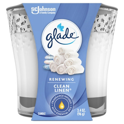 Glade Clean Linen Fragrance Infused With Essential Oils Lead Free 1 Wick Candle - 3.4 Oz - Image 1