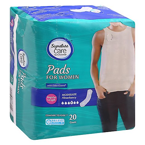Signature Care Moderate Absorbency Regular Length Pads For Women - 20 Count