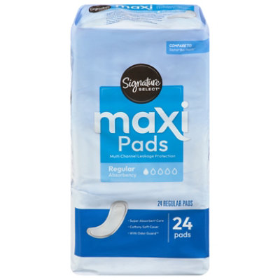 Signature Select/Care Multi Channel Leakage Protection Regular Absorbency Maxi Pads - 24 Count