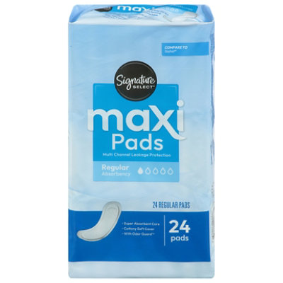 Signature Select/Care Multi Channel Leakage Protection Regular Absorbency Maxi Pads - 24 Count - Image 1