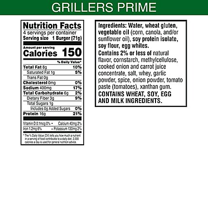 MorningStar Farms Veggie Burgers Plant Based Protein Grillers Prime 4 Count - 10 Oz - Image 3