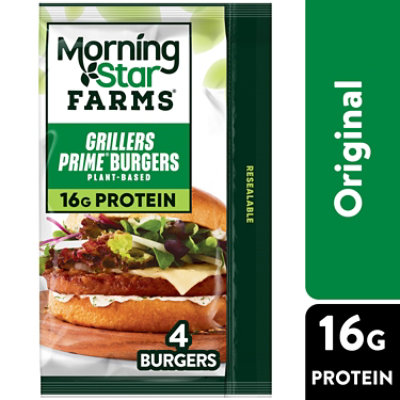 MorningStar Farms Veggie Burgers Plant Based Protein Grillers Prime 4 Count - 10 Oz - Image 1