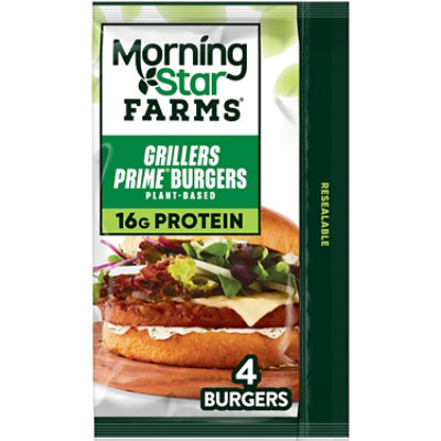 MorningStar Farms Veggie Burgers Plant Based Protein Grillers Prime 4 Count - 10 Oz