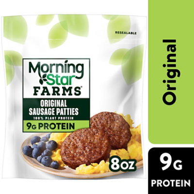 MorningStar Farms Meatless Sausage Patties Plant Based Protein Original 6 Count - 8 Oz  - Image 1