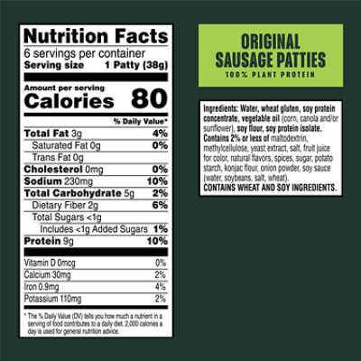 MorningStar Farms Meatless Sausage Patties Plant Based Protein Original 6 Count - 8 Oz  - Image 5