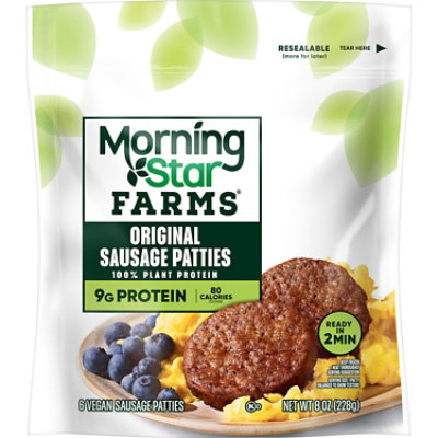 MorningStar Farms Veggie Breakfast Plant Based Sausage Patties Original Vegan Meat - 6 - 8 Oz - Image 6