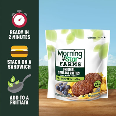 MorningStar Farms Veggie Breakfast Plant Based Sausage Patties Original Vegan Meat - 6 - 8 Oz - Image 3
