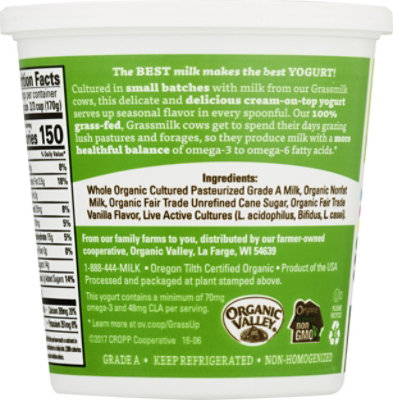 Organic Valley Grassmilk Yogurt Organic Whole Milk Cream On Top Vanilla - 24 Oz - Image 2