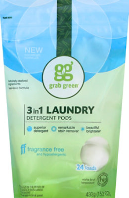 Grab Green Laundry Detergent Pods 3 In 1 Fragrance Free 24 Loads Pouch - 15.2 Oz - Image 2