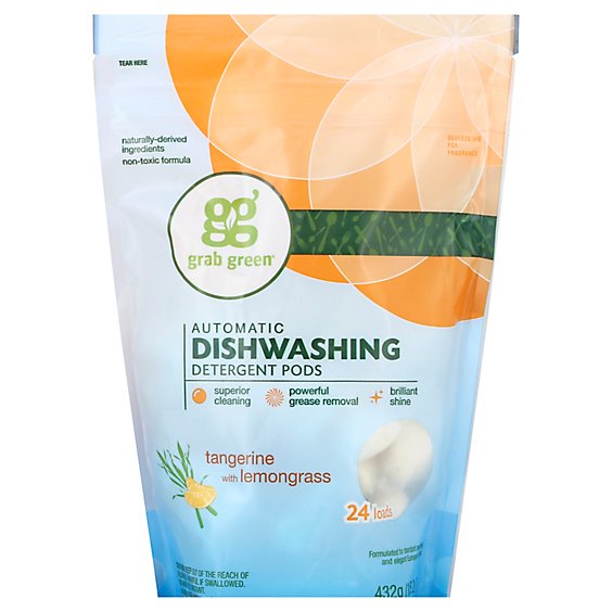 Grab Green Dishwashing Detergent Pods Automatic Tangerine With Lemongrass 24 Count - 15.2 Oz