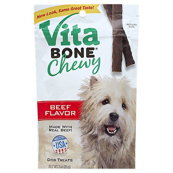Vita Bone Dog Treats Chewy Beef Flavor Pouch - 3 Oz