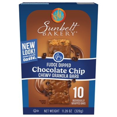Sunbelt Bakery Granola Bars Chewy Fudge Dipped Chocolate Chip Box 10 Count - 11.26 Oz