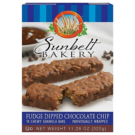 Sunbelt Bakery Granola Bars Chewy Fudge Dipped Chocolate Chip Box 10 Count - 11.26 Oz