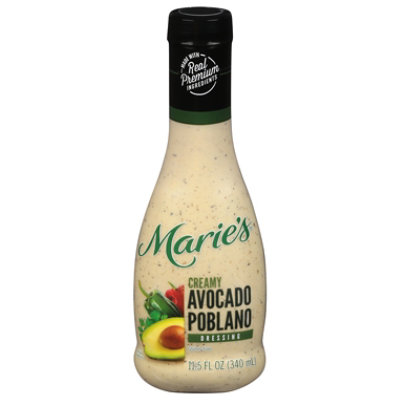 Maries Salad Dressing Real Premium Non Gmo Oil Creamy Avocado Poblano - 11.5 Fl. Oz.