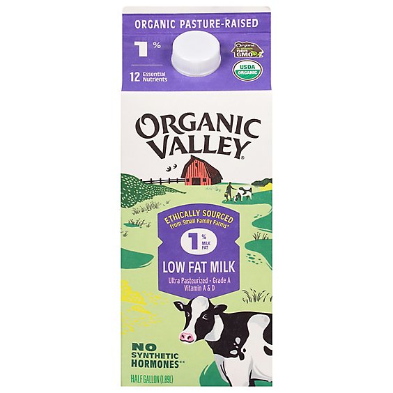 Organic Valley Organic Milk Lowfat 1% - 1 Half Gallon