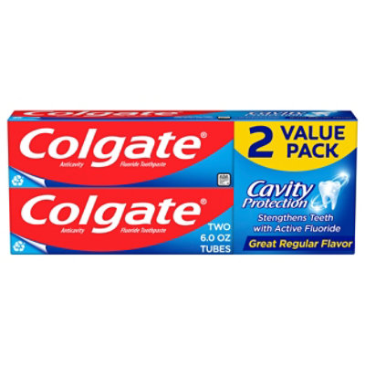 Colgate Cavity Protection Toothpaste with Fluoride Great Regular Flavor - 2-6 Oz